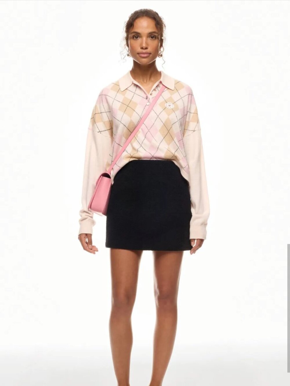Maje Beige & Pink Argyle Sweater Wool and Cashmere Size US 4-6